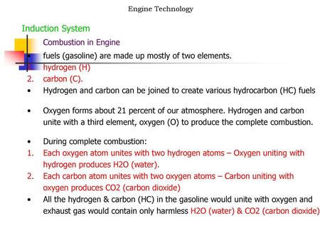 Induction System Combustion in Engine