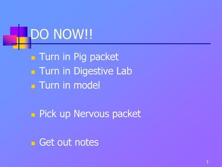 DO NOW!! Turn in Pig packet Turn in Digestive Lab Turn in model