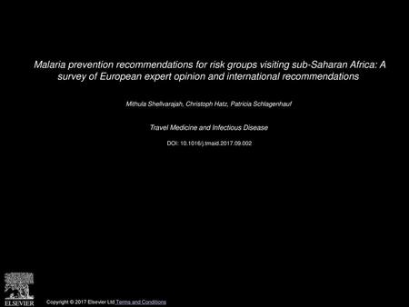 Malaria prevention recommendations for risk groups visiting sub-Saharan Africa: A survey of European expert opinion and international recommendations 