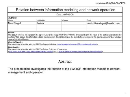 Relation between information modeling and network operation