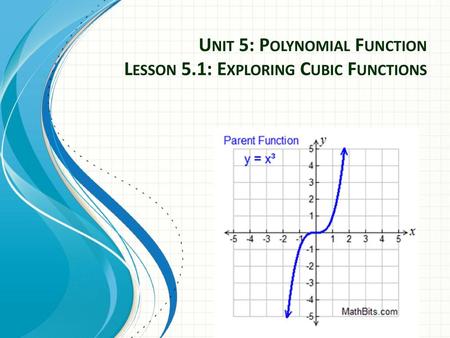 Unit 5: Polynomial Function Lesson 5.1: Exploring Cubic Functions