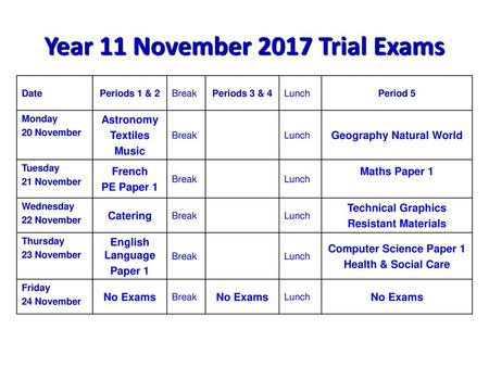Year 11 November 2017 Trial Exams