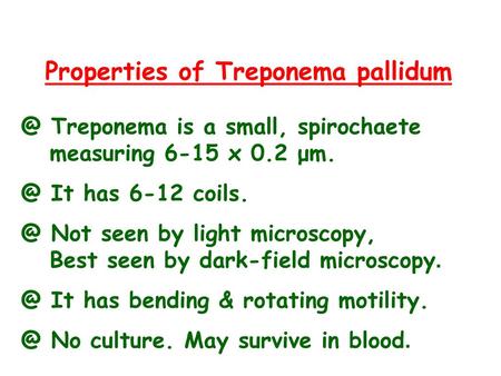 Properties of Treponema pallidum