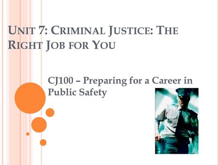 Unit 7: Criminal Justice: The Right Job for You