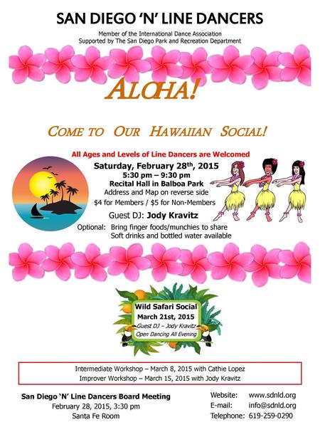 Aloha! Come to Our Hawaiian Social! SAN DIEGO ‘N’ LINE DANCERS