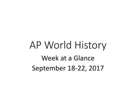 Week at a Glance September 18-22, 2017