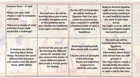 Please can your child choose 1 task to complete each week.