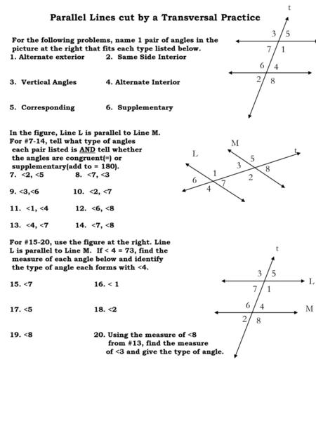 Angles in transversal worksheet answer key