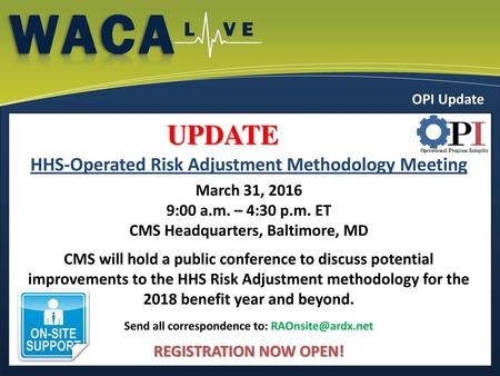 UPDATE HHS-Operated Risk Adjustment Methodology Meeting March 31, 2016