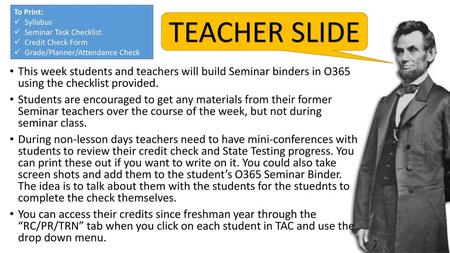 To Print: Syllabus Seminar Task Checklist Credit Check Form