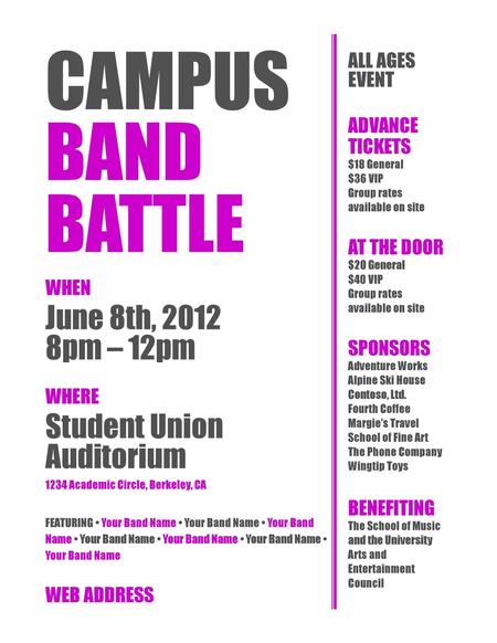 Campus Band Battle June 8th, pm – 12pm Student Union Auditorium