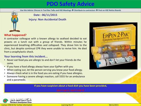 PDO Safety Advice Date : 06/11/2015 Injury: Non Accidental Death