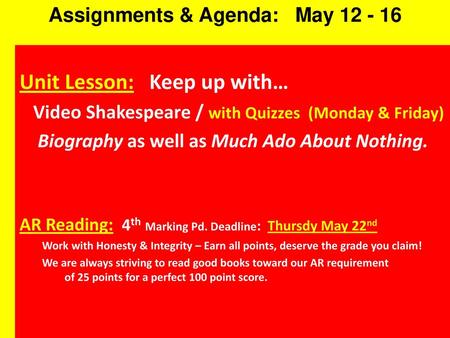 Assignments & Agenda: May