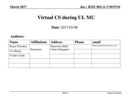 Virtual CS during UL MU Date: Authors: March 2017