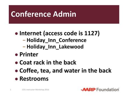 Conference Admin Internet (access code is 1127) Printer