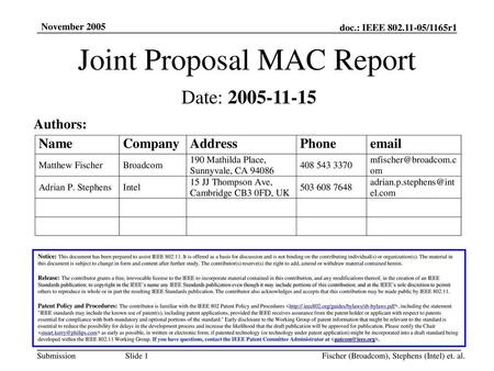 Joint Proposal MAC Report