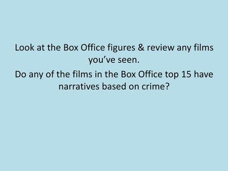 Look at the Box Office figures & review any films you’ve seen