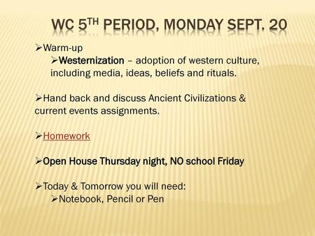 WC 5th period, Monday Sept. 20