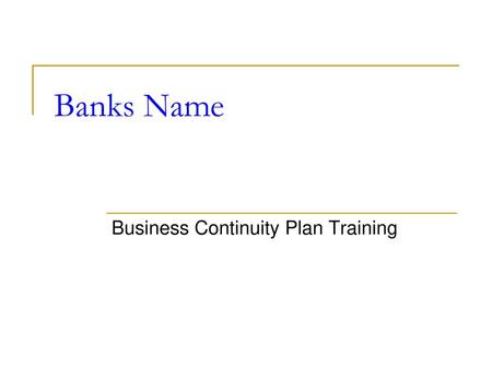 Business Continuity Plan Training