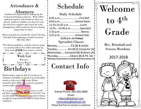 Welcome to 4th Grade Schedule