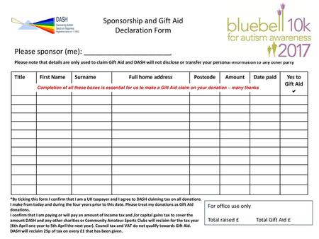 Sponsorship and Gift Aid Declaration Form
