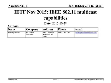 IETF Nov 2015: IEEE multicast capabilities