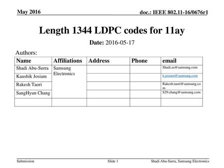 Length 1344 LDPC codes for 11ay