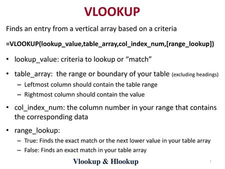 VLOOKUP Finds an entry from a vertical array based on a criteria