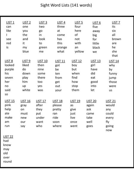 Sight Word Lists (141 words)