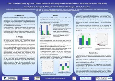 Effect of Acute Kidney Injury on Chronic Kidney Disease Progression and Proteinuria: Initial Results from a Pilot Study Horne K1, Scott R1, Packington.