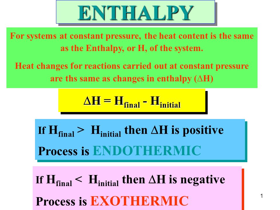 1 H H Final H Initial If H Final H Initial Then H Is Positive Process Is Endothermic If H Final H Initial Then H Is Positive Process Is Endothermic Ppt Download