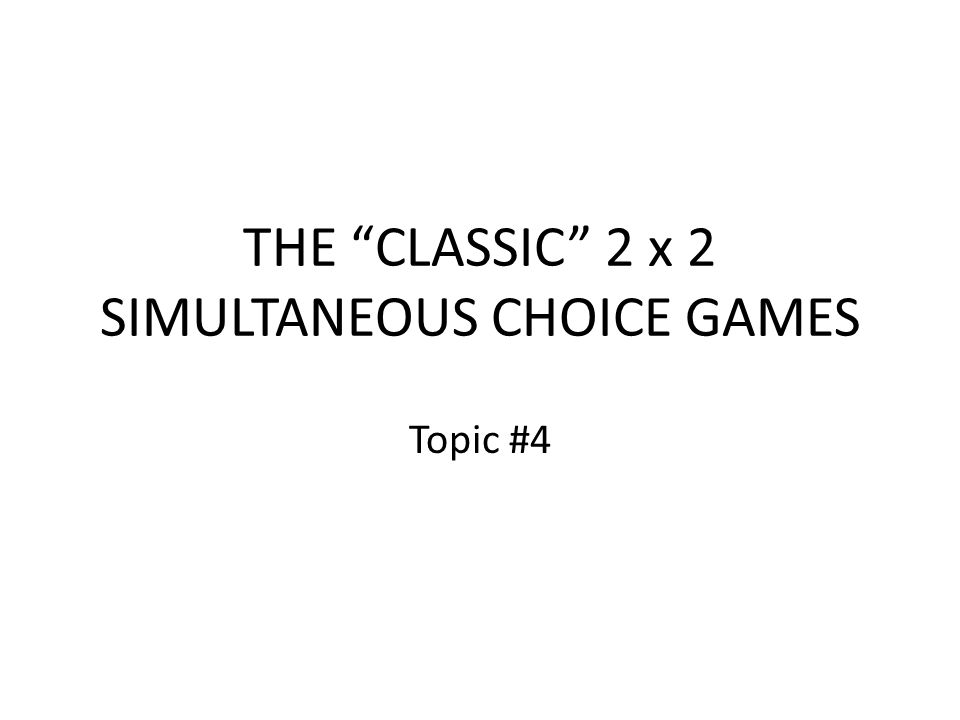 Some Classic Simultaneous-Move Games – A Practicum in Behavioral Economics