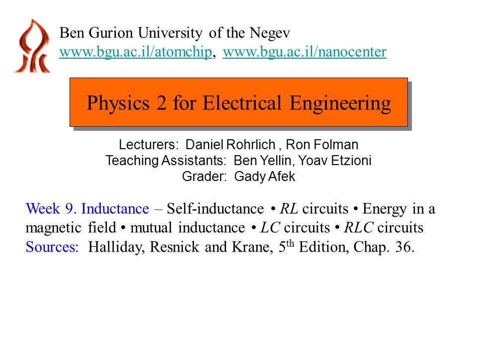 Physics 2 for Electrical Engineering Ben Gurion University of the Negev ppt  download