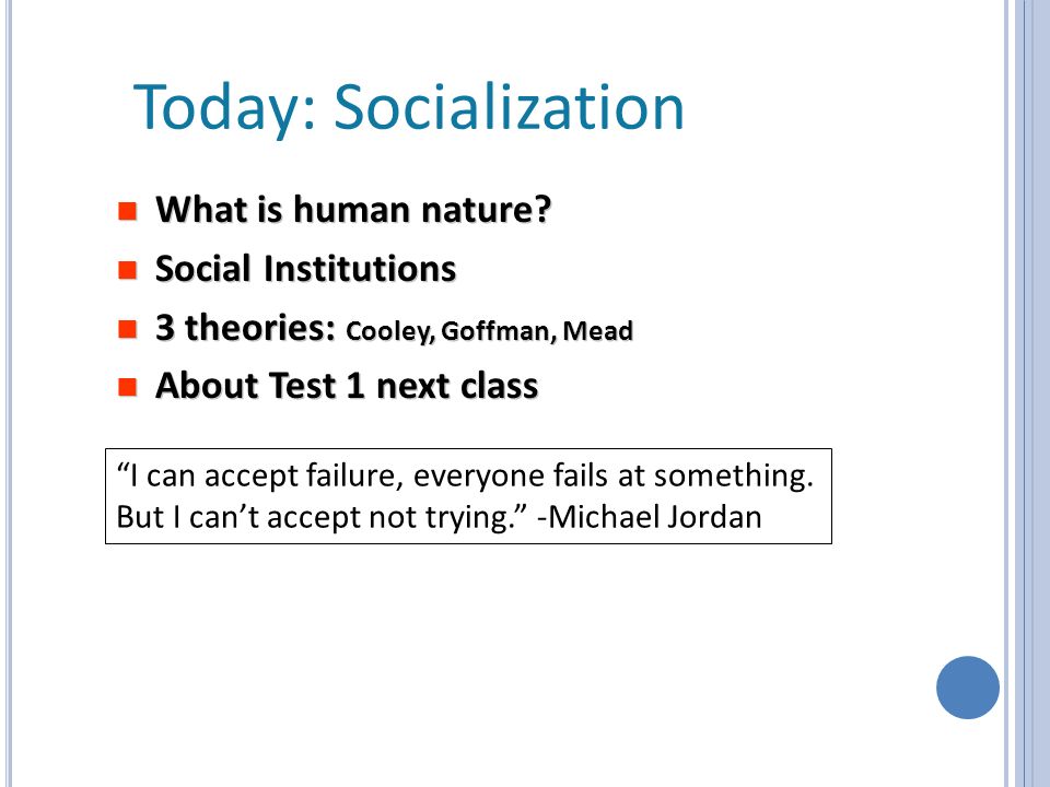specielt huh parfume Today: Socialization What is human nature? Social Institutions 3 theories:  Cooley, Goffman, Mead About Test 1 next class What is human nature? Social  Institutions. - ppt download