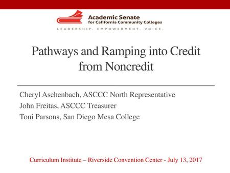 Pathways and Ramping into Credit from Noncredit