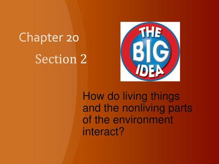 Chapter 20 Section 2 How do living things and the nonliving parts of the environment interact?