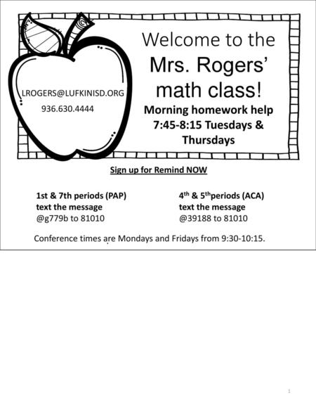 Welcome to the Mrs. Rogers’ math class!