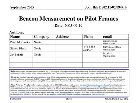 Beacon Measurement on Pilot Frames