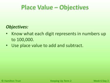 Place Value – Objectives