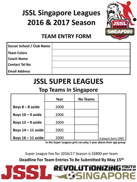 JSSL Singapore Leagues 2016 & 2017 Season