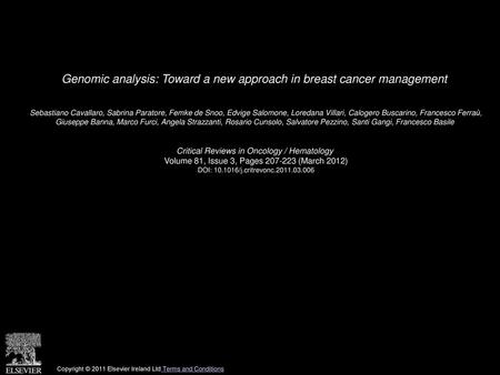 Genomic analysis: Toward a new approach in breast cancer management