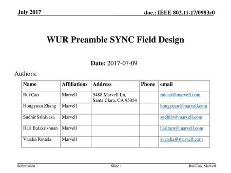 WUR Preamble SYNC Field Design