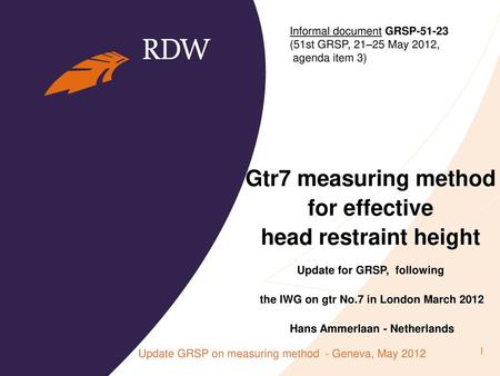 Gtr7 measuring method for effective head restraint height