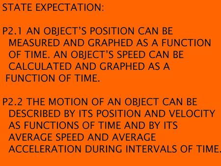 STATE EXPECTATION: P2.1 AN OBJECT’S POSITION CAN BE