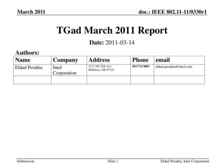 TGad March 2011 Report Date: Authors: March 2011 April 2007
