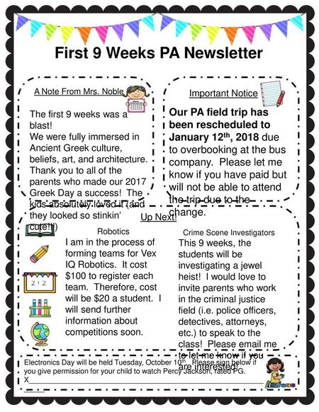 First 9 Weeks PA Newsletter