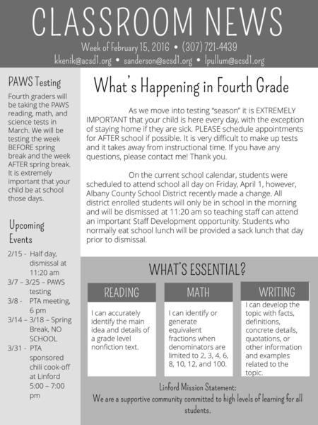CLASSROOM NEWS What’s Happening in Fourth Grade WHAT’S ESSENTIAL?