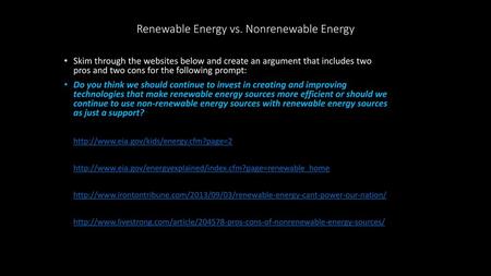 Renewable Energy vs. Nonrenewable Energy