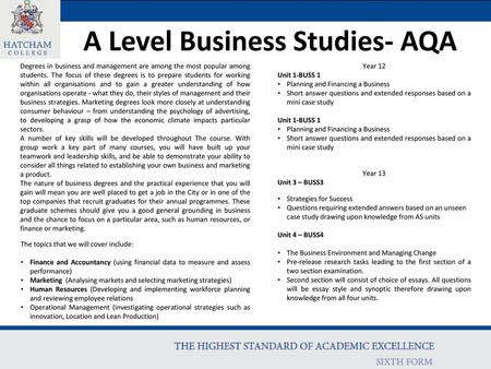 A Level Business Studies- AQA