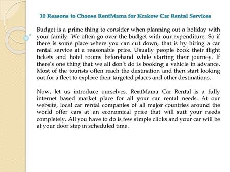 10 Reasons to Choose RentMama for Krakow Car Rental Services